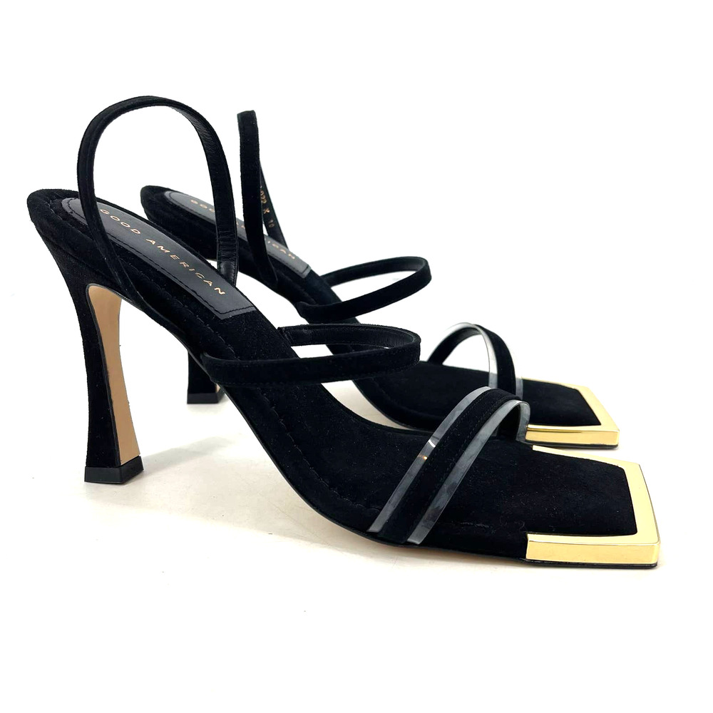 Good American‎ Standout Square Open Toe Heels Black Suede Size 10 NIB GA022S-X